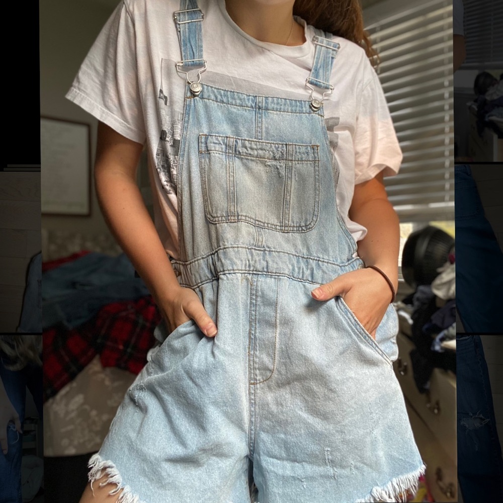 Wild fable washed denim overall shorts